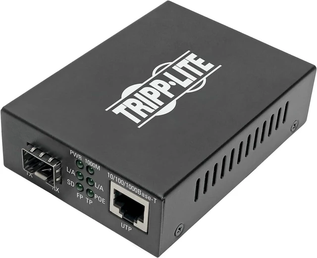 Main image of TRIPP LITE Industrial Heavy-Duty Network Copper Ethernet to Fiber Optic SFP Transceiver Media Converter Extender, Gigabit, Power Over Ethernet+, DC Power, 2-Year Warranty (N785-P01-SFP)