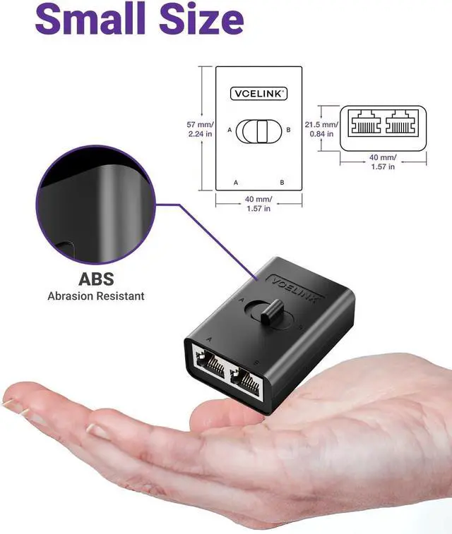 Alt view image 6 of 7 - VCELINK 2 Port RJ45 Network Switch, Ethernet Splitter 2-in 1-Out or 1-in 2-Out, Power-Free Passive Ethernet Selector 1000Mbps Cat6/ Cat5e/ Cat5, PoE, Slide Switch, RJ11, RJ12, 1 Pack
