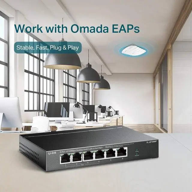 Alt view image 4 of 5 - TP-Link 6 Port Fast Ethernet 10/100Mbps PoE Switch 4 PoE+ Ports @67W Plug & Play Sturdy Metal w/Shielded Ports Extend Mode Priority Mode (TL-SF1006P)