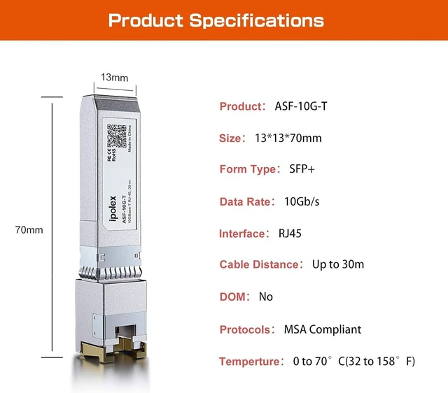 Alt view image 5 of 7 - ipolex SFP+ to RJ45 Transceiver, 10GBase-T Copper SFP+ Module, 1.25/2.5/5/10G RJ45 Transceiver Compatible for Cisco SFP-10G-T, Ubiquiti F-RJ45-10G, Mikrotik, Netgear, TP-Link, D-Link and More, 3 Pack