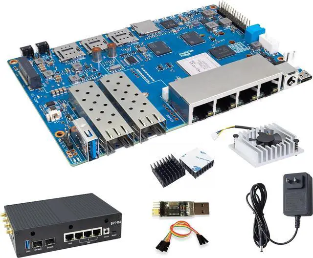 Main image of Banana Pi BPI-R4 WiFi 7 Wireless Dual-Band WiFi Router Board OpenWRT, with MediaTek MT7988A (Filogic 880) SoC, Support 2X 10GbE SFP and 4X GbE Gigabit Ethernet for NAS Smart Home Gateway (Bundle2)