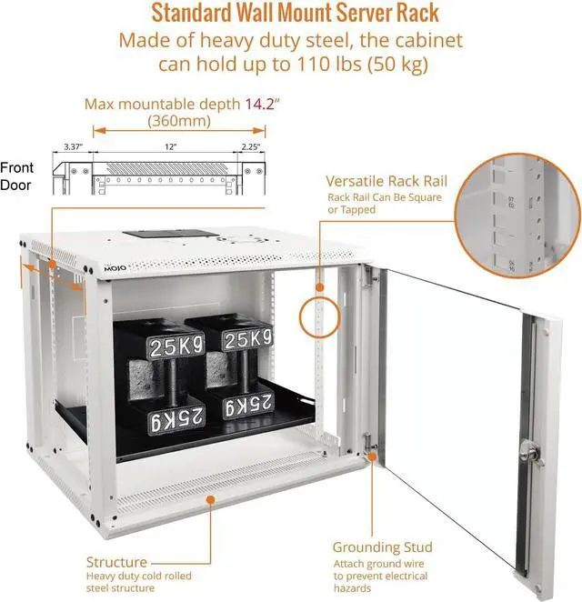 Alt view image 4 of 6 - Tecmojo 9U Wall Mount Rack Network Cabinet for 19" IT Equipment,with Lockable Glass Door and Side Panels,Cooling Fan,17.7inch Depth,White,Computer/Electronics Equipment Data Rack