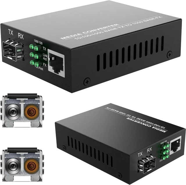 Main image of 2Pack BiDi Gigabit Multi-Mode Fiber Ethernet Media Converters, with 2Pack Dual SFP LC Transceiver Module 850nm 1.25Gbps, 1000Base-SX to 10/100/1000Base-TX, LC Connector, RJ45 Interface MMF, Up to 550m