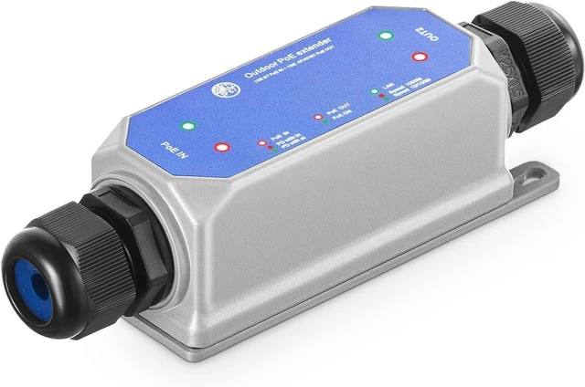 Main image of IP67 Outdoor Gigabit PoE Passthrough Switch, 1 in 1 Out Extender, IEEE802.3af/at/bt Powered 90W, 10/100/1000Mbps Ethernet, Metal Wall Mount Waterproof Plug and Play