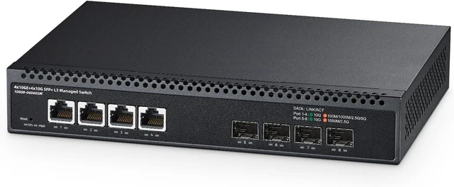 Main image of 8 Port 10 Gigabit Managed Switch, 4x10G RJ45 Ethernet, 4x10G SFP+, 160Gbps Bandwidth, L3 Web Managed, Metal Small Binardat Network Switch