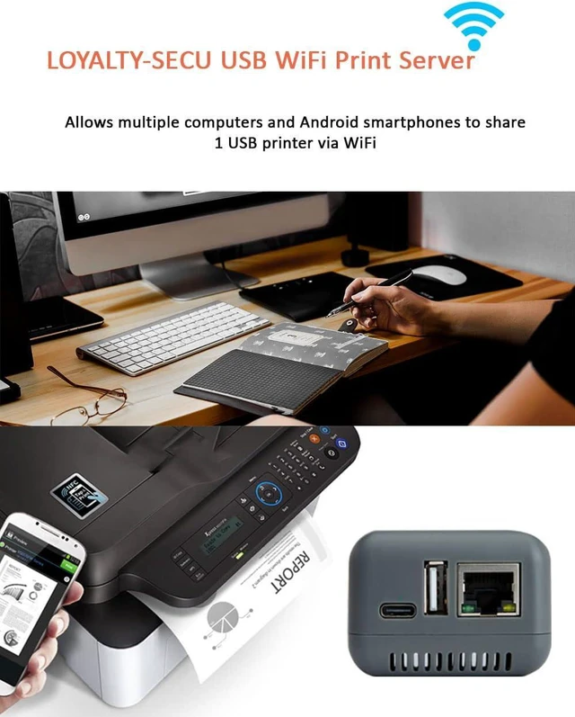 Alt view image 5 of 7 - WiFi USB Print Server, Wireless Network Print Server with RJ45 Port, Turns USB Printer into Network Printer for Windows