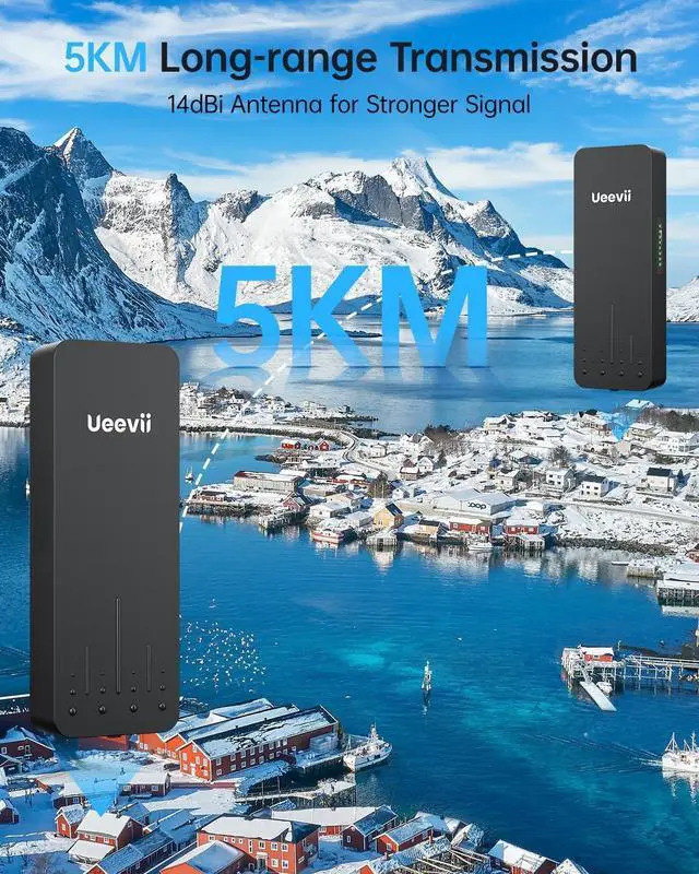 Alt view image 4 of 7 - Wireless Bridge Point to Point Outdoor | 5.8GHz WiFi Brigdge | 5KM Long Range | Dual 1000Mbps Ports | IP66 Weatherproof | 24V PoE Black for Barn/Farm/Shop