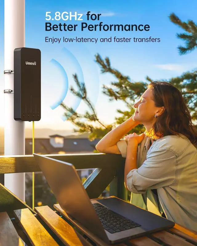 Alt view image 3 of 7 - Wireless Bridge Point to Point Outdoor | 5.8GHz WiFi Brigdge | 5KM Long Range | Dual 1000Mbps Ports | IP66 Weatherproof | 24V PoE Black for Barn/Farm/Shop
