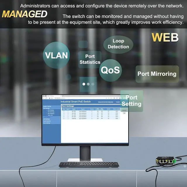 Alt view image 5 of 7 - Industrial 5 Port Managed Network Gigabit PoE Switch,IEEE802.3af/at Total Output Max 120W Support Smart Web Management,QoS,Vlan