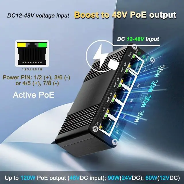 Alt view image 4 of 7 - Industrial 5 Port Managed Network Gigabit PoE Switch,IEEE802.3af/at Total Output Max 120W Support Smart Web Management,QoS,Vlan