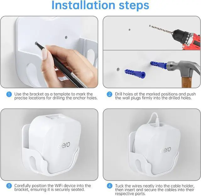 Alt view image 5 of 7 - XLTTYWL eero 7 Wall Mount Kit, erro 7 Mount Bracket Optimize Space&Cable Management Accessories eero WiFi 7 Compatible with eeros 7 Extender Dual-Band Mesh Wi-Fi 7 Router (White, 2 Pack)