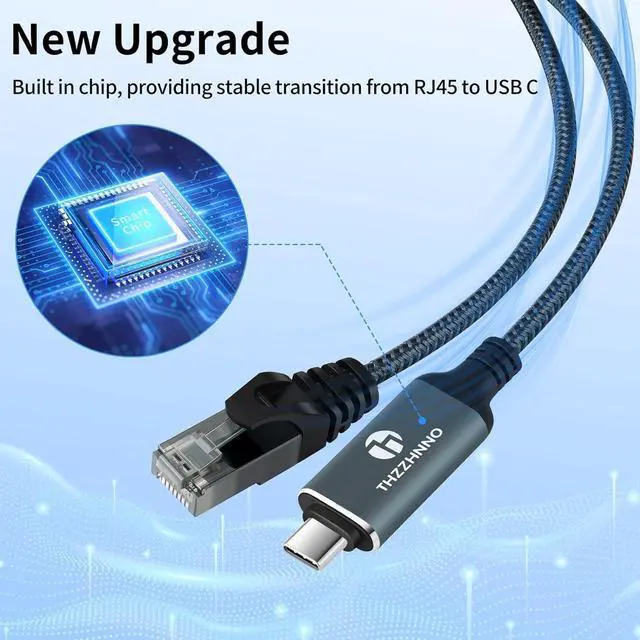 Alt view image 3 of 7 - USB C to Ethernet Cable 6.6FT, Type C to RJ45 Gigabit LAN Network Cord,Directly Connected,Thunderbolt 3/4 Compatible for MacBook Pro/Air, iPad Pro, iPhone 15 Series,Galaxy S24, Windows