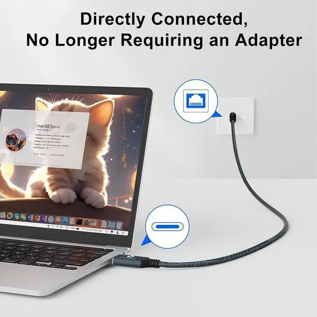 Alt view image 4 of 7 - USB C to Ethernet Cable 6.6FT, Type C to RJ45 Gigabit LAN Network Cord,Directly Connected,Thunderbolt 3/4 Compatible for MacBook Pro/Air, iPad Pro, iPhone 15 Series,Galaxy S24, Windows