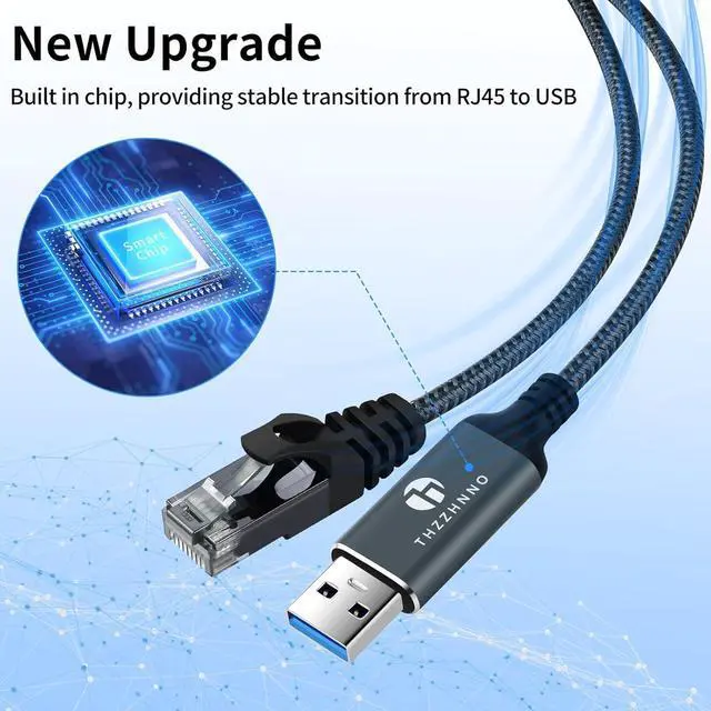 Alt view image 2 of 7 - USB to Ethernet Cable 6.6FT USB 3.0 A to RJ45 Male Cable Directly Connected Gigabit LAN Network Compatible with Laptop PC MacBook Switch Windows 10/11 macOS Linux