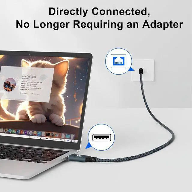 Alt view image 4 of 7 - USB to Ethernet Cable 6.6FT USB 3.0 A to RJ45 Male Cable Directly Connected Gigabit LAN Network Compatible with Laptop PC MacBook Switch Windows 10/11 macOS Linux