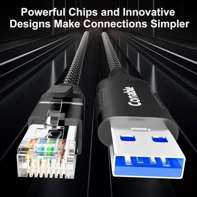 Alt view image 2 of 6 - USB to Ethernet Cable 10 FT, USB 3.0 Type A to RJ45 Cable, USB to Network Internet LAN Adapter, Gigabit, Directly Connected, Aluminum, Braided, Compatible with Laptop, PC, Switch and More