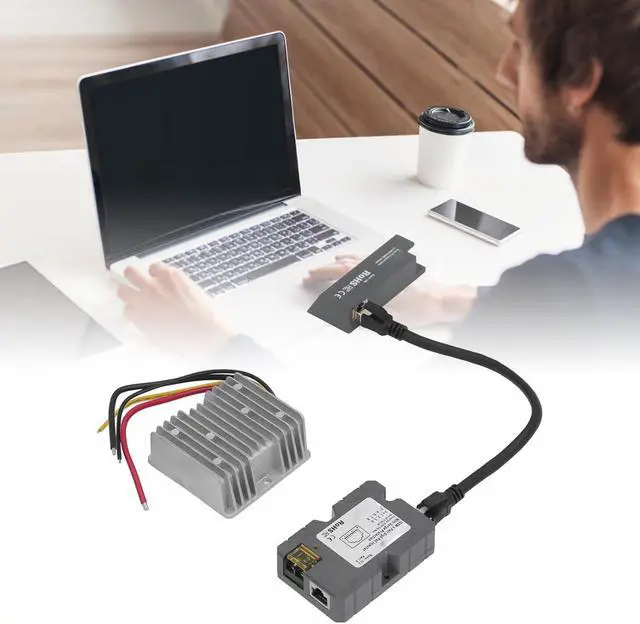 Alt view image 3 of 7 - PoE Injector Kit 150W, Rectangular Dishy V2 to RJ45 Adapter Cable, DC Step Up Converter 12V to 48V