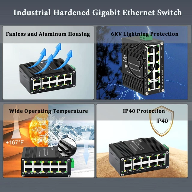 Alt view image 6 of 7 - Industrial 8-Port RJ45 IEEE802.3af/at Gigabit PoE Switch