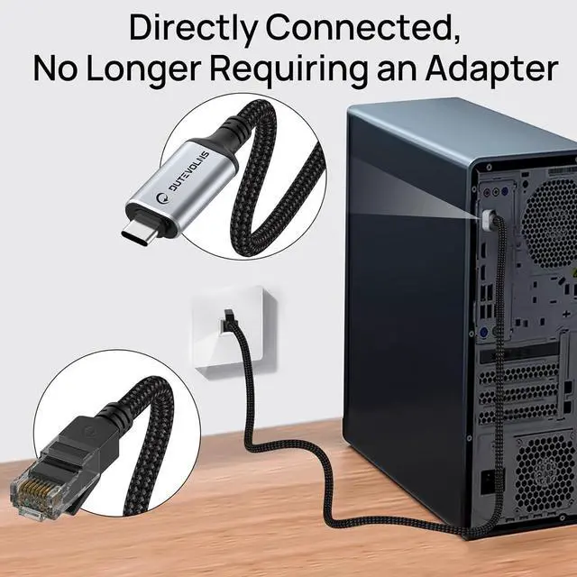 Alt view image 4 of 7 - USB C to Ethernet Cable 10FT, Type C to RJ45 Nylon Cord, Gigabit Directly Connected, Compatible for MacBook Pro, iPad Pro, Smartphone, Laptop, PC