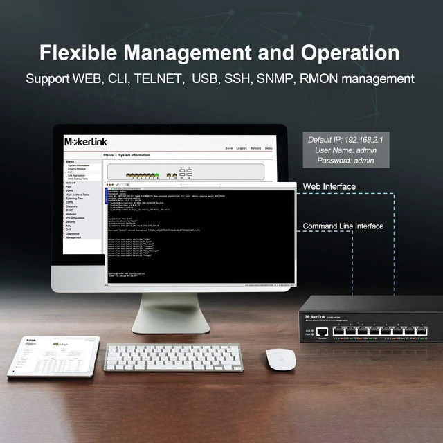 Alt view image 5 of 7 - MokerLink 8 Port 2.5 Gigabit Managed Switch, 2x10G Ethernet Ports, 4x10G SFP+ Ports, Web/CLI L3 Managed, Desktop