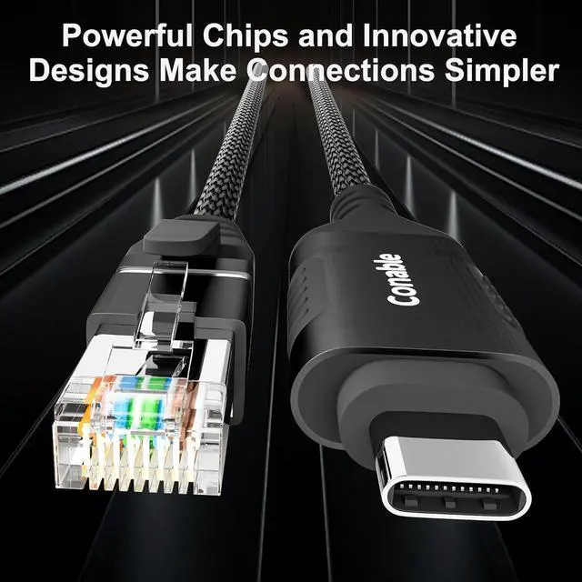 Alt view image 2 of 7 - USB C to Ethernet Cable 50 FT, USB Type C to RJ45 Nylon Braided Cord, Gigabit Directly Connected, USB-C to Network Internet Adapter, Compatible with MacBook Pro, iPad Pro, Smartphone, Laptop, PC