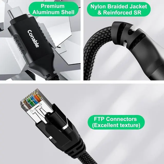 Alt view image 5 of 7 - USB C to Ethernet Cable 50 FT, USB Type C to RJ45 Nylon Braided Cord, Gigabit Directly Connected, USB-C to Network Internet Adapter, Compatible with MacBook Pro, iPad Pro, Smartphone, Laptop, PC