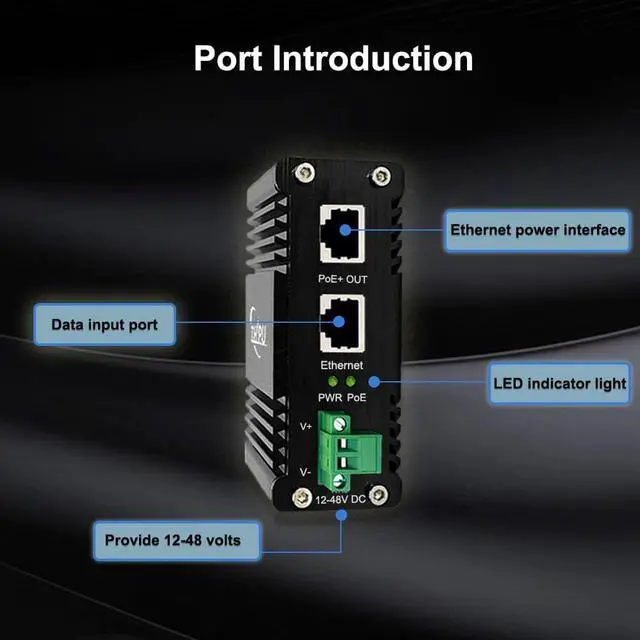 Alt view image 6 of 7 - Industrial Gigabit 30W PoE Injector IEEE802.3af/at 12~48VDC Redundant Power Input DIN-Rail 48V PoE+ Output Injector 10/100/1000Mbps Power Over Ethernet 40 to 80