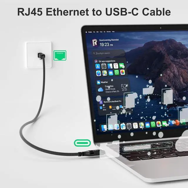 Alt view image 3 of 7 - USB C to Ethernet Cable 50 FT, USB Type C to RJ45 Nylon Braided Cord, Gigabit Directly Connected, USB-C to Network Internet Adapter, Compatible with MacBook Pro, iPad Pro, Smartphone, Laptop, PC