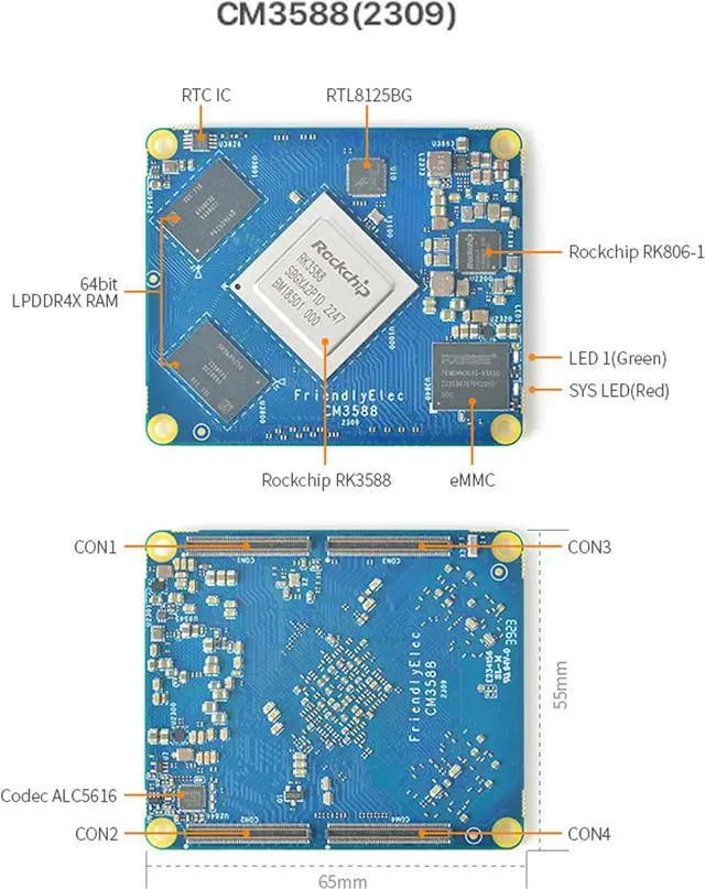 Alt view image 5 of 7 - WayPonEV CM3588 NAS Network Storage CPU Module, 4/8/16/32GB RAM, up to 256GB eMMC, 8-core Rockchip RK3588 Chip 6.0TOPS NPU for Cloud Server, Laptop Alternatives and AI Deep Learning (8+64GB Module)