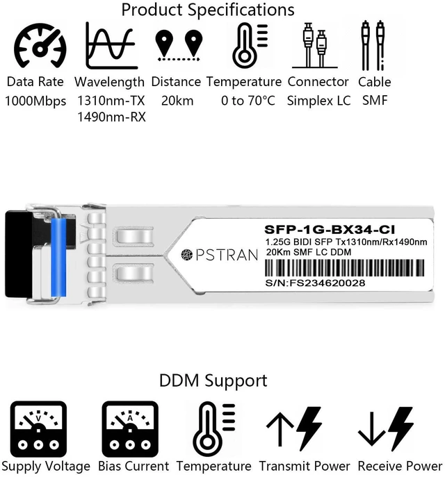 Alt view image 2 of 6 - 1G BiDi SFP Optical Transceiver for HPE J9143B-20 4pcs