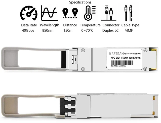 Alt view image 2 of 6 - 40GBASE-SR BiDi QSFP+ Optical Transceiver Module Compatible with Intel QSFP-40G-SR-BD 40GBASE-SR Bi-Directional MMF 832nm - 918nm 150m Duplex LC