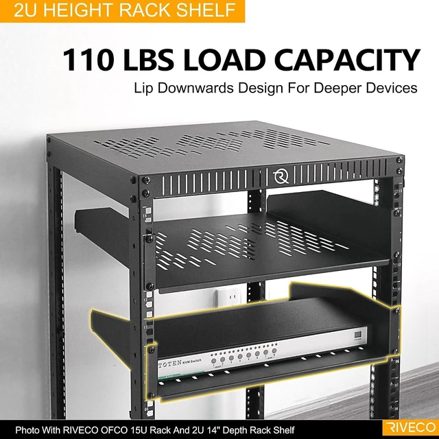 Alt view image 6 of 6 - 2 PCS 2U Rack Shelves 14 Inch Depth, Rack Mount Vented Cantilevers for Server 19" Server Racks & Network Cabinets Black