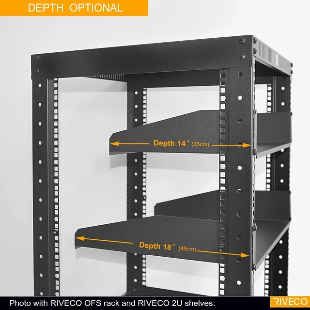 Alt view image 4 of 6 - 2 PCS 2U Rack Shelves 14 Inch Depth, Rack Mount Vented Cantilevers for Server 19" Server Racks & Network Cabinets Black