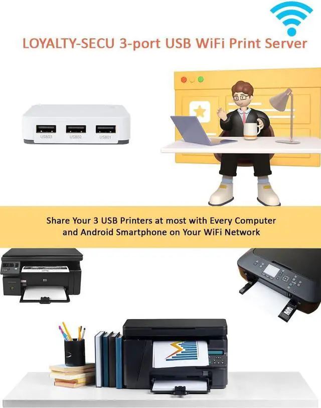 Alt view image 4 of 7 - WiFi LAN Network Print Server for USB Printers with RAW Print Protocol, 10/100Mbps Ethernet Speed, Win 7 8 10 11