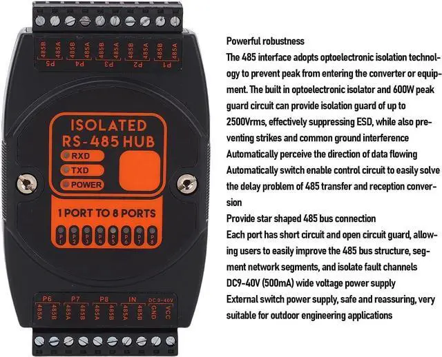 Alt view image 3 of 7 - 485 Hub, 8ch 485 Isolated Photoelectric Repeater, Industrial Grade Multi Node, 8 Channel Repeater