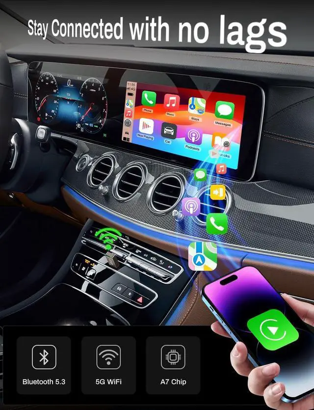 Alt view image 5 of 7 - 2-in-1 Wireless CarPlay Adapter Support ap CarPlay & Android Auto, Mini Bluetooth USB A & USB C Dongle Convert Wired to Wireless Compatible with iPhone & Android