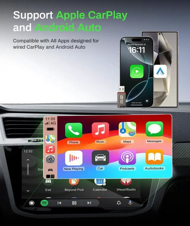 Alt view image 6 of 7 - 2-in-1 Wireless CarPlay Adapter Support ap CarPlay & Android Auto, Mini Bluetooth USB A & USB C Dongle Convert Wired to Wireless Compatible with iPhone & Android
