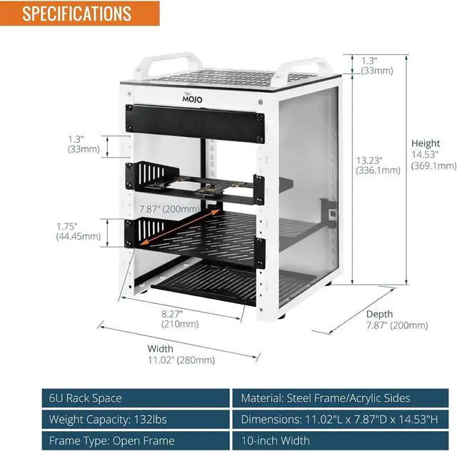 Alt view image 2 of 6 - Tecmojo 6U Network Rack, 10 inch Mini Server Rack with 2 Side Translucent Panels & 2 Top Handles, 7.87 inch Deep, for 10 inch IT Equipment & A/V Devices, White