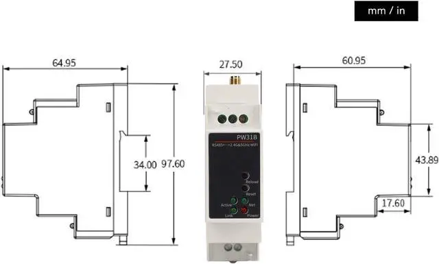 Alt view image 2 of 7 - Tyenaza WiFi Serial Server, IoT R485 to 2.4 and 5Ghz WiFi Dual Band Rail Mount Serial Converter 100 to 240V