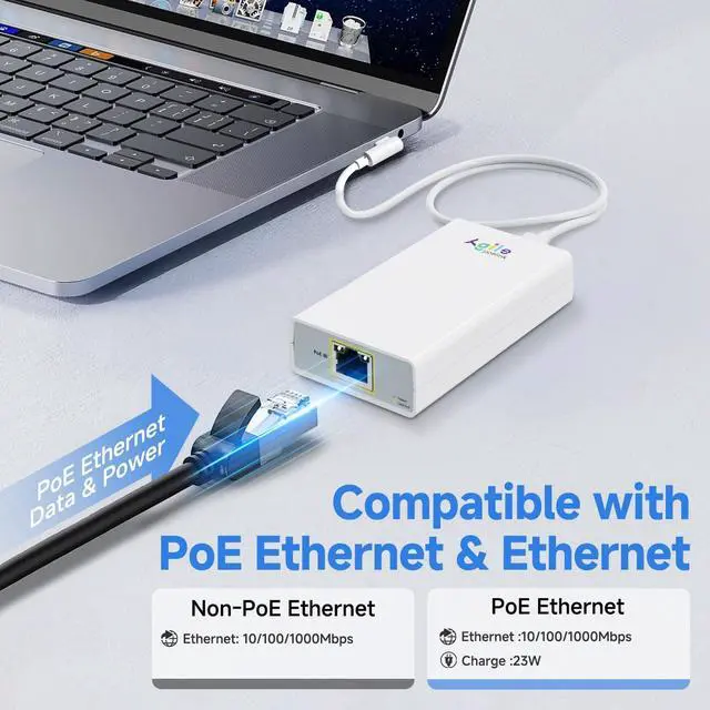 Alt view image 3 of 5 - Gigabit PoE to USB C Converter for Smart Phone/Tablet, USB-C to Ethernet Adapter with 23W Charging, Power & Data 2-in-1 RJ45 Port to Type-C Adapter, 10/100/1000Mbps High Speed Plug & Play,IEEE802.3at