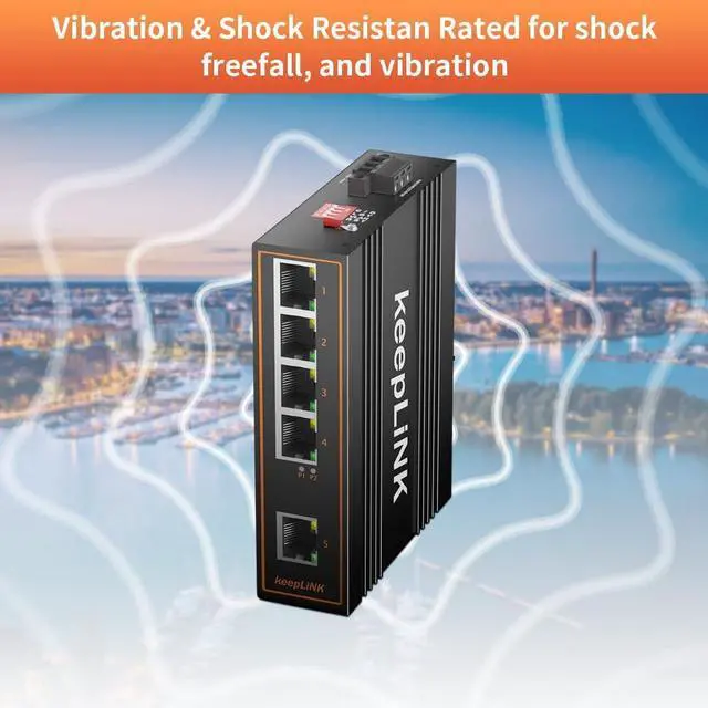 Alt view image 6 of 7 - 5 Port Industrial Gigabit Switch Unmanaged, Ethernet Din-Rail Switch, IP40 Operating Temperature Range of -30° 75°C (-22° 167°F)