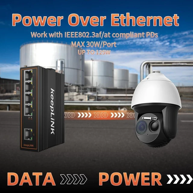 Alt view image 4 of 7 - 5 Port Gigabit Industrial PoE Switch Unmanaged, 125W Ethernet Din Rail Switch, IP40 Operating Temperature Range of -30° 75°C (-22° 167°F)