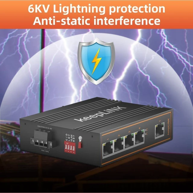 Alt view image 6 of 7 - 5 Port Gigabit Industrial PoE Switch Unmanaged, 125W Ethernet Din Rail Switch, IP40 Operating Temperature Range of -30° 75°C (-22° 167°F)