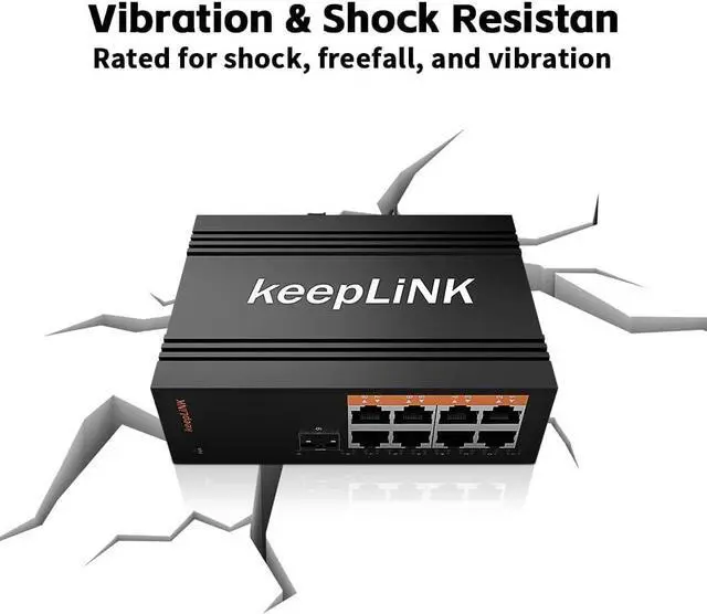 Alt view image 4 of 7 - 8 Port Industrial PoE Switch Unmanaged, Gigabit PoE Switch with 8 PoE+ Ports @245w, 1 SFP Slot, DIN Rail Hardened Network Switch, IP40