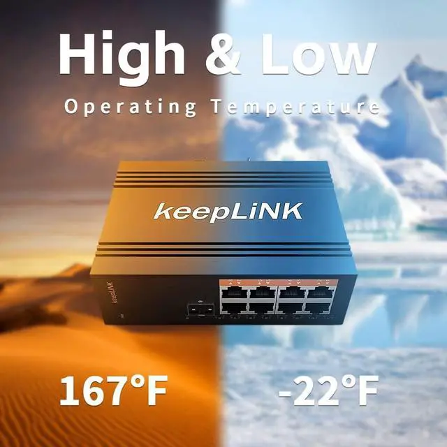 Alt view image 5 of 7 - 8 Port Industrial PoE Switch Unmanaged, Gigabit PoE Switch with 8 PoE+ Ports @245w, 1 SFP Slot, DIN Rail Hardened Network Switch, IP40