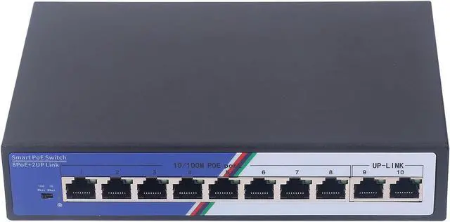 Alt view image 5 of 7 - Unmanaged 10 Port PoE Network Switch with 2Gbps Switching Capacity, 8 Port 10 100 Base TX Power Over Ethernet and 2 Port Uplink, 4KV Protection, 100 to 240V US Plug