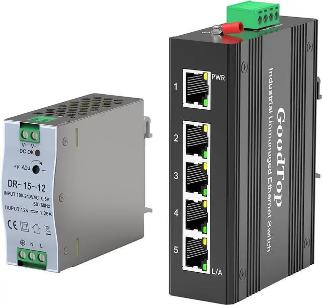 Main image of Industrial 5 Port Gigabit Switch Unmanaged, with 15W Power Supply,DIN-Rail