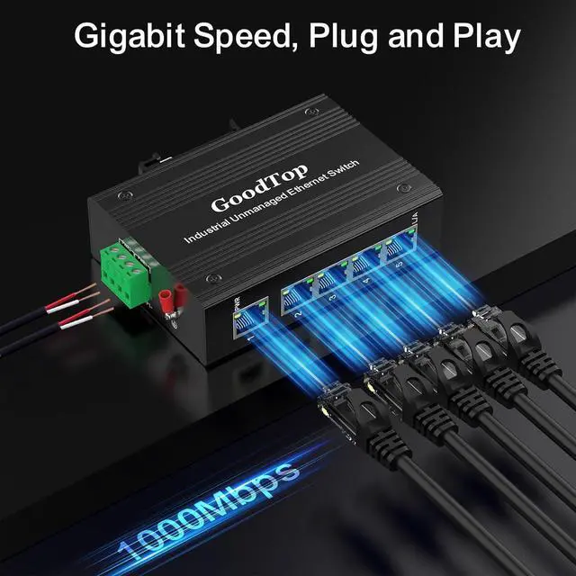 Alt view image 3 of 7 - Industrial 5 Port Gigabit Switch Unmanaged, with 15W Power Supply,DIN-Rail
