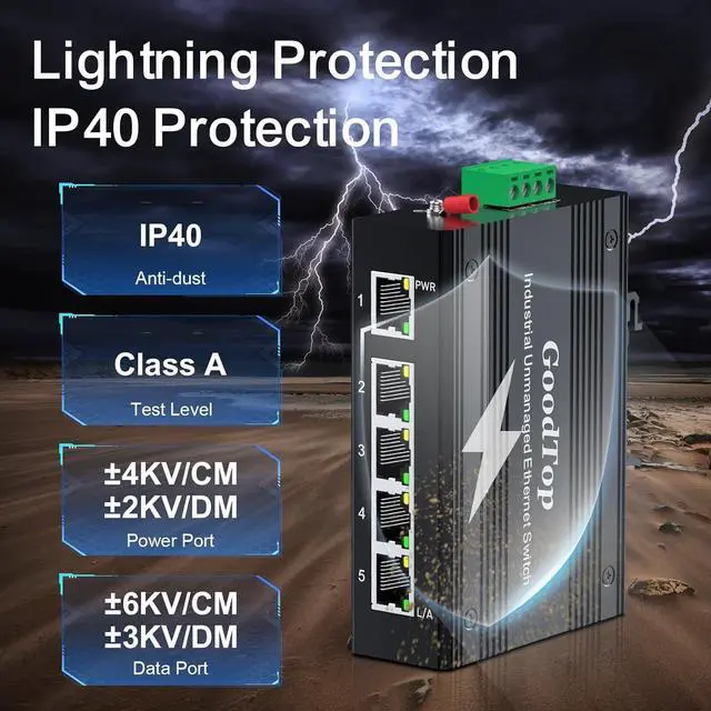 Alt view image 6 of 7 - Industrial 5 Port Gigabit Switch Unmanaged, with 15W Power Supply,DIN-Rail