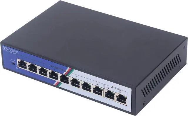 Alt view image 3 of 7 - Unmanaged 10 Port PoE Network Switch with 2Gbps Switching Capacity, 8 Port 10 100 Base TX Power Over Ethernet and 2 Port Uplink, 4KV Protection, 100 to 240V US Plug